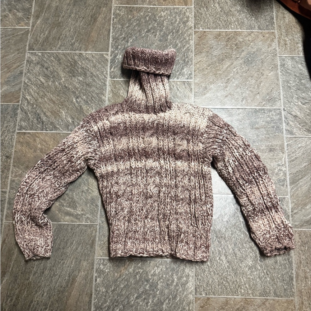 Chunky Knit Turtleneck Sweater - Brown and Cream